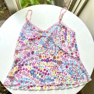 Josie Natori Y2K Floral Sheer Chiffon Camisole Cami Pastel Tank Top SZ L